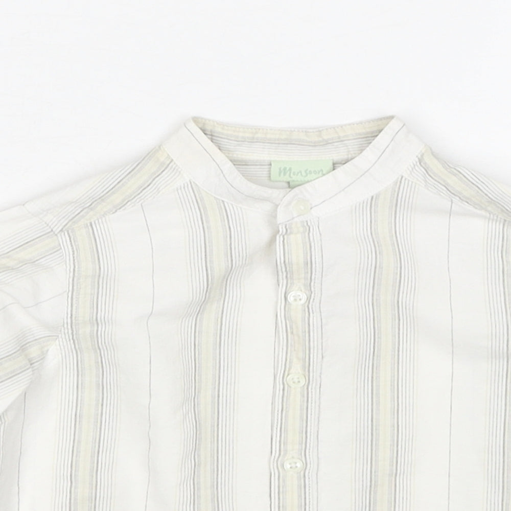 Monsoon Boys White Striped Cotton Basic Button-Up Size 2-3 Years Mock Neck Button