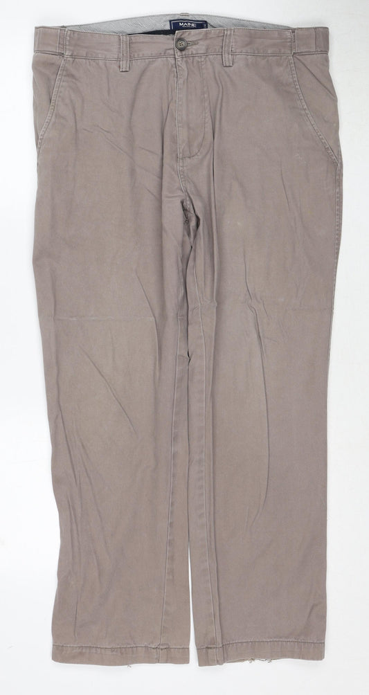Maine Mens Beige Cotton Trousers Size 36 in L29 in Regular Zip