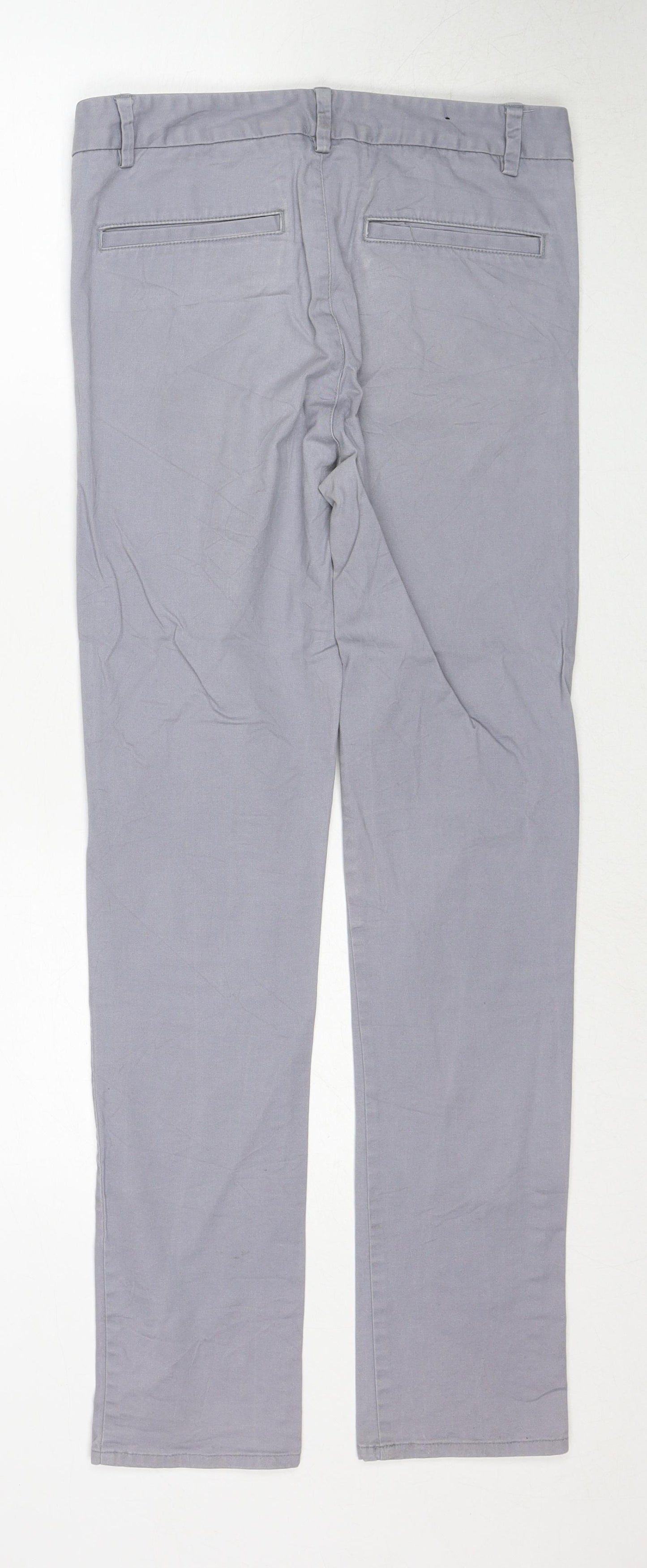 New Look Mens Grey Cotton Chino Trousers Size 32 in L30 in Slim Zip