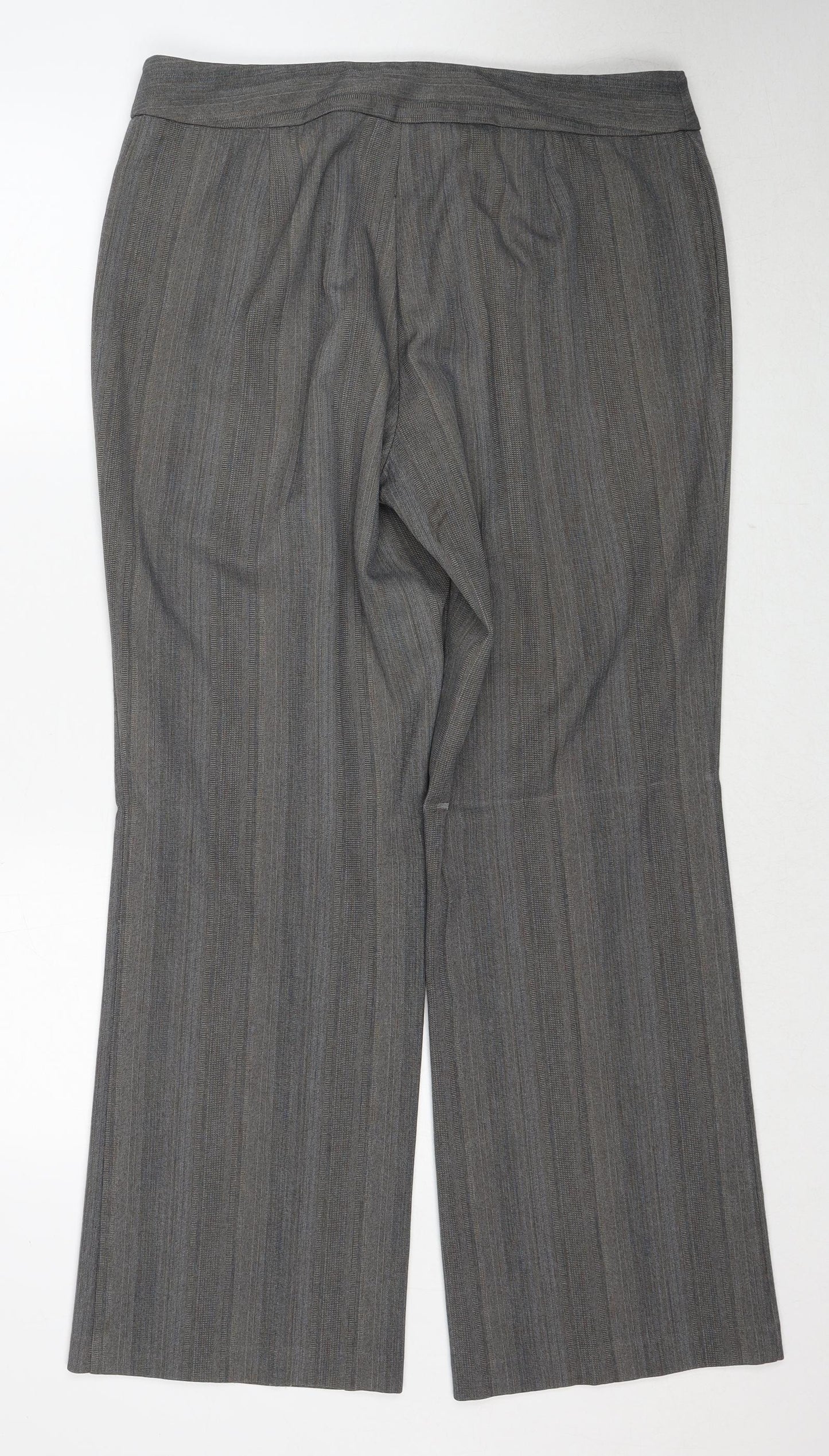 Marks and Spencer Womens Grey Striped Polyester Trousers Size 16 Regular Zip