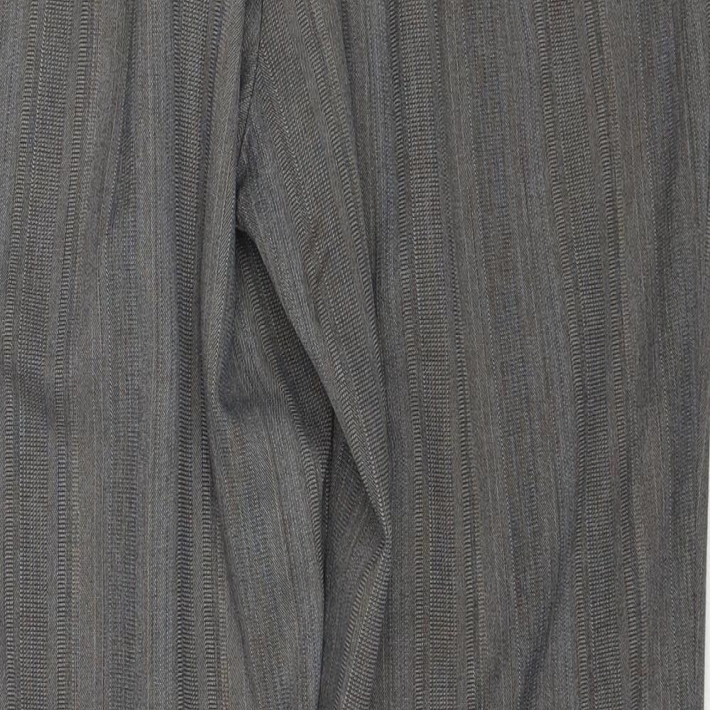 Marks and Spencer Womens Grey Striped Polyester Trousers Size 16 Regular Zip