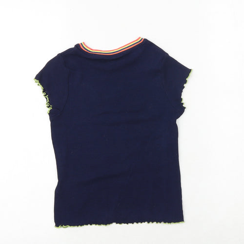 Marks and Spencer Girls Blue Cotton Pullover T-Shirt Size 7-8 Years Boat Neck Pullover - Live Your Best Life