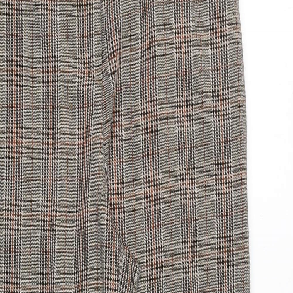 New Look Womens Brown Plaid Cotton Carrot Trousers Size 6 Regular Zip