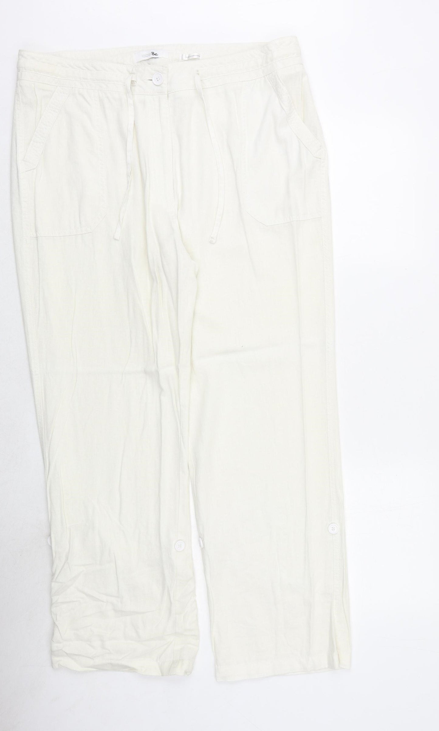label be Womens Ivory Linen Trousers Size 18 Regular Zip