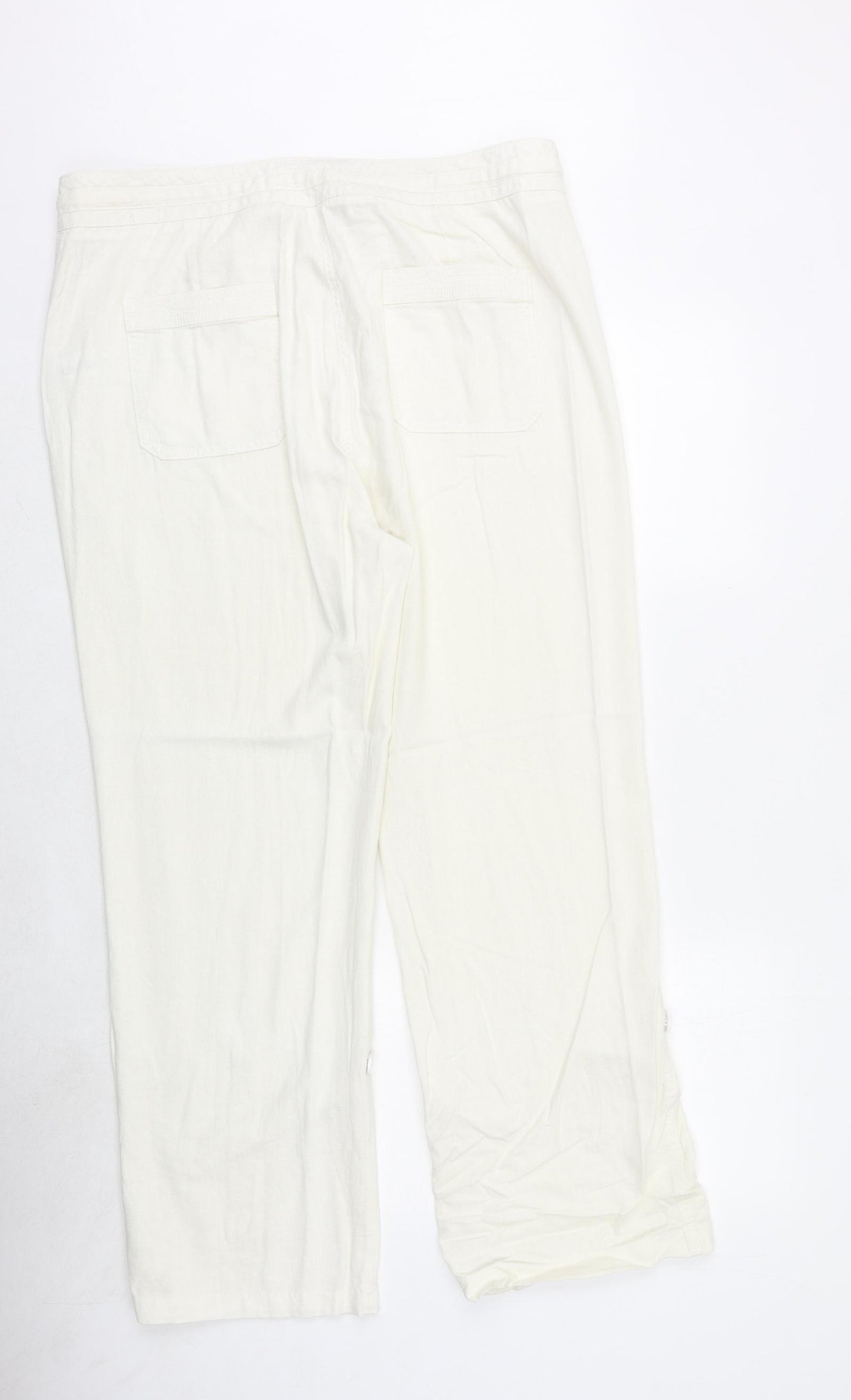 label be Womens Ivory Linen Trousers Size 18 Regular Zip