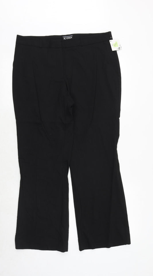 Icona Womens Black Polyester Trousers Size 14 Regular Zip