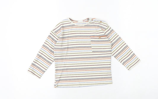 Zara Boys Multicoloured Striped 100% Cotton Pullover T-Shirt Size 2-3 Years Crew Neck Button