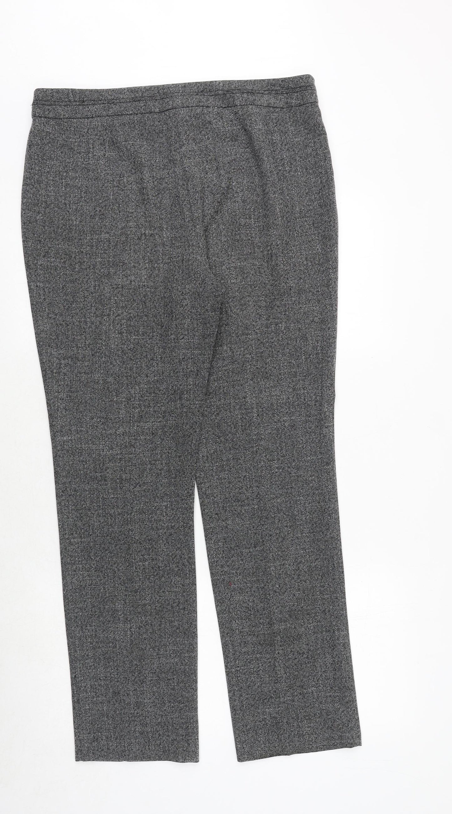 M&Co Womens Grey Geometric Polyester Chino Trousers Size 14 Regular Zip