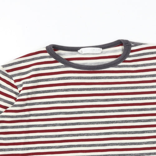 Zara Boys Grey Striped Polyester Pullover T-Shirt Size 9 Years Round Neck Pullover