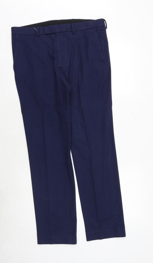 Marks and Spencer Mens Blue Viscose Dress Pants Trousers Size 34 in Slim Zip