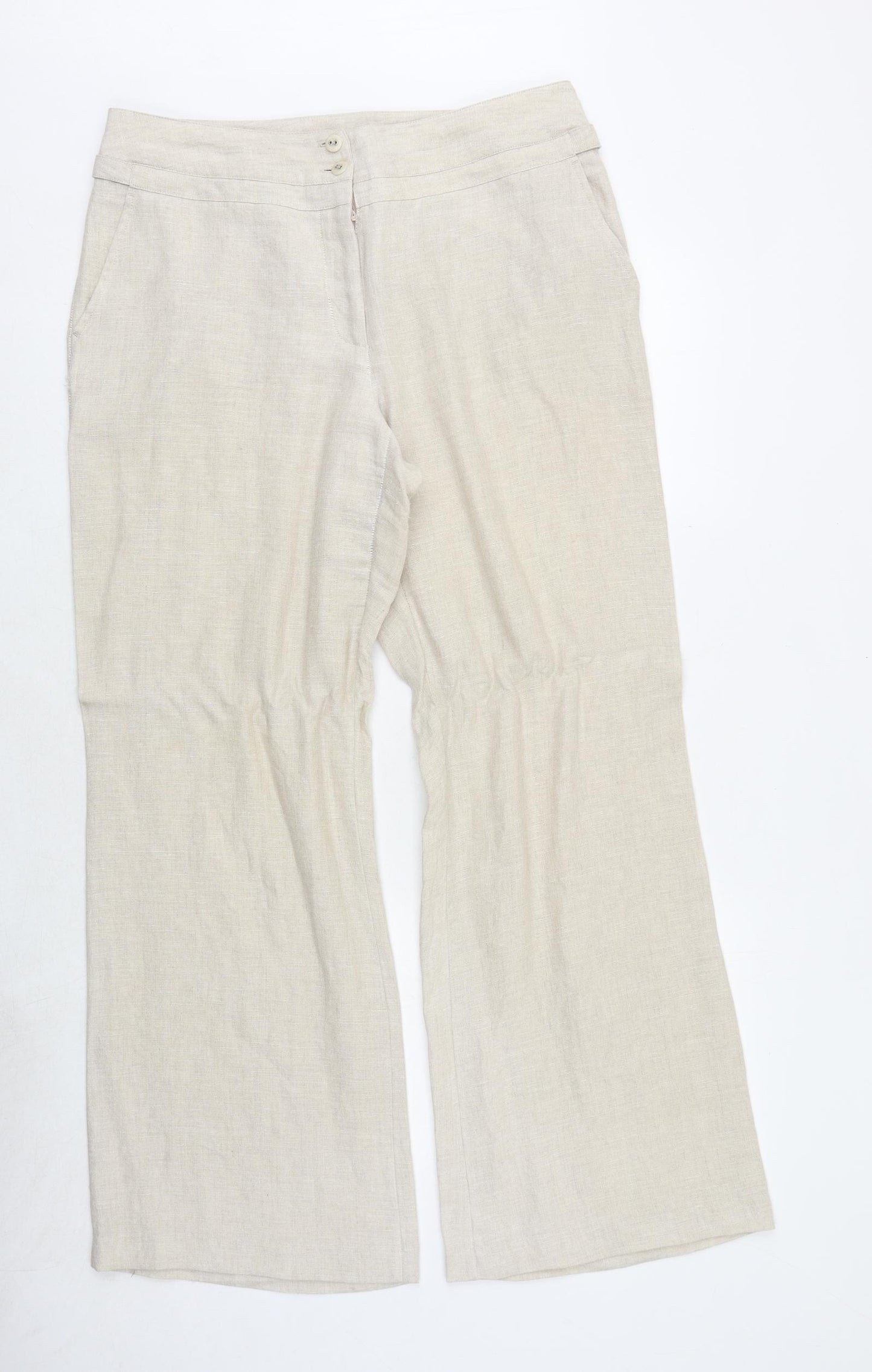 ALEX&CO Womens Beige Linen Trousers Size 16 Regular Zip