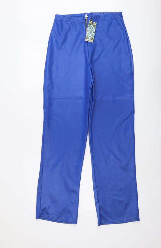 Boohoo Womens Blue Polyester Trousers Size 10 L30 in Regular Zip