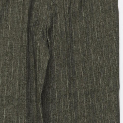 Marks and Spencer Womens Green Striped Polyester Trousers Size 14 L26 in Regular