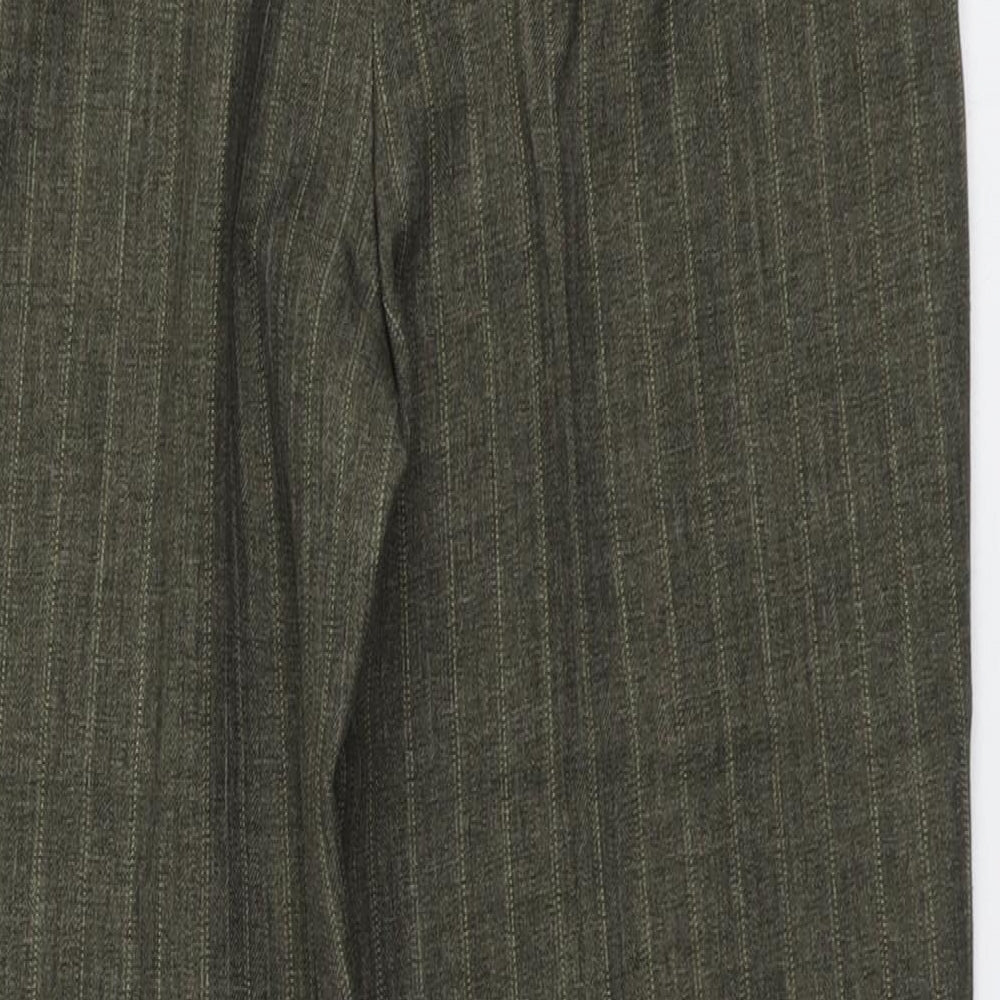 Marks and Spencer Womens Green Striped Polyester Trousers Size 14 L26 in Regular