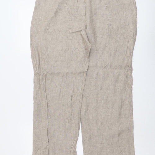 Marks and Spencer Womens Beige Linen Trousers Size 16 L31 in Regular Button