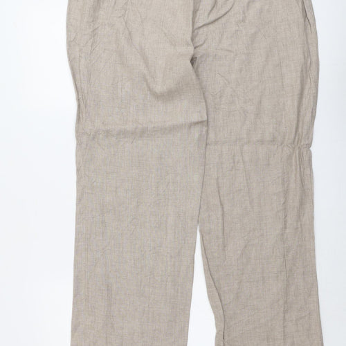 Marks and Spencer Womens Beige Linen Trousers Size 16 L31 in Regular Button