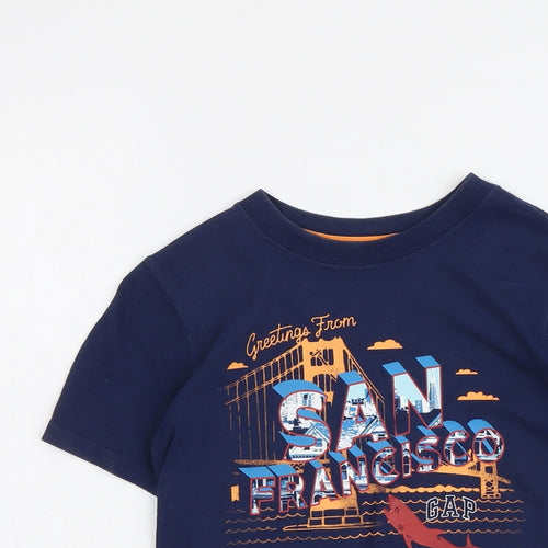 Gap Boys Blue Cotton Pullover T-Shirt Size 6-7 Years Round Neck Pullover - San Francisco