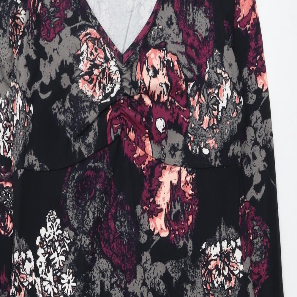 Body Flirt Womens Black Floral Cotton A-Line Size S V-Neck Pullover