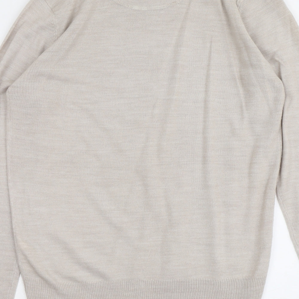 Industralize Mens Beige V-Neck Acrylic Pullover Jumper Size L Long Sleeve