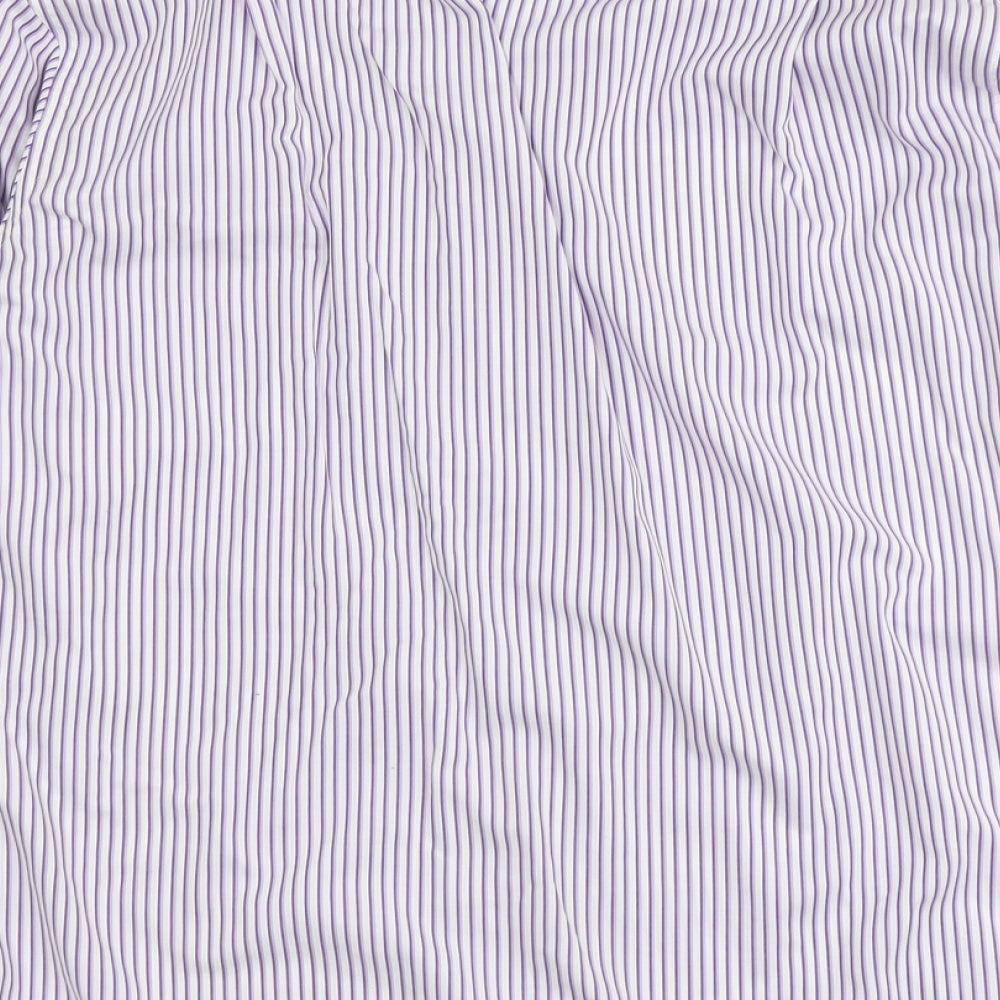 Marks and Spencer Mens Purple Striped Cotton Button-Up Size 16 Collared Button