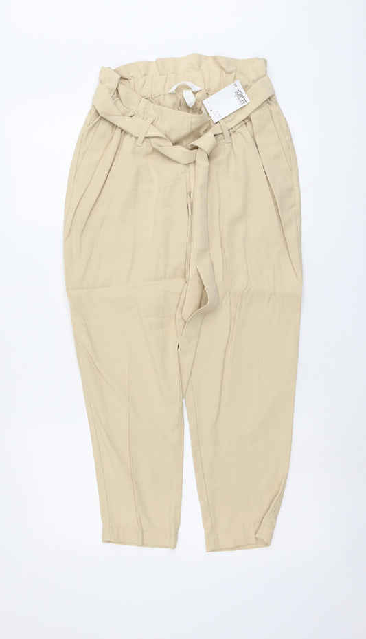 H&M Womens Beige Viscose Carrot Trousers Size S L26 in Regular Button