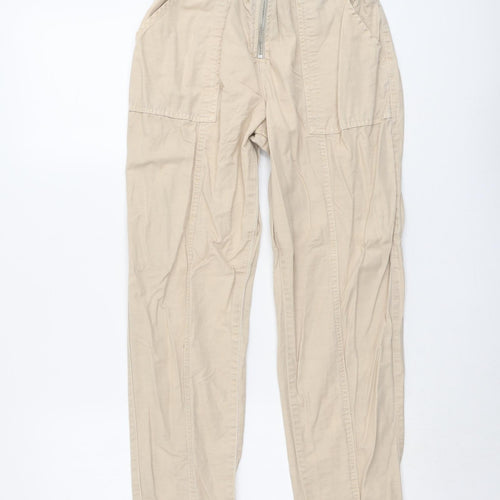New Look Womens Beige Cotton Carrot Trousers Size 8 L26 in Regular Zip