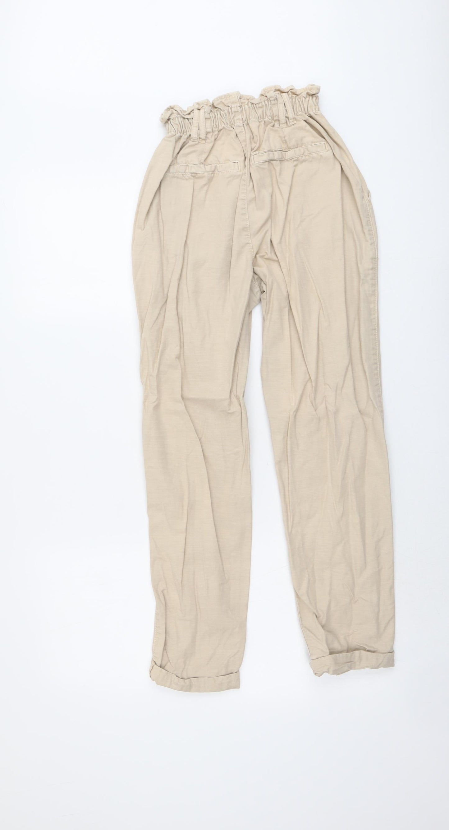 New Look Womens Beige Cotton Carrot Trousers Size 8 L26 in Regular Zip