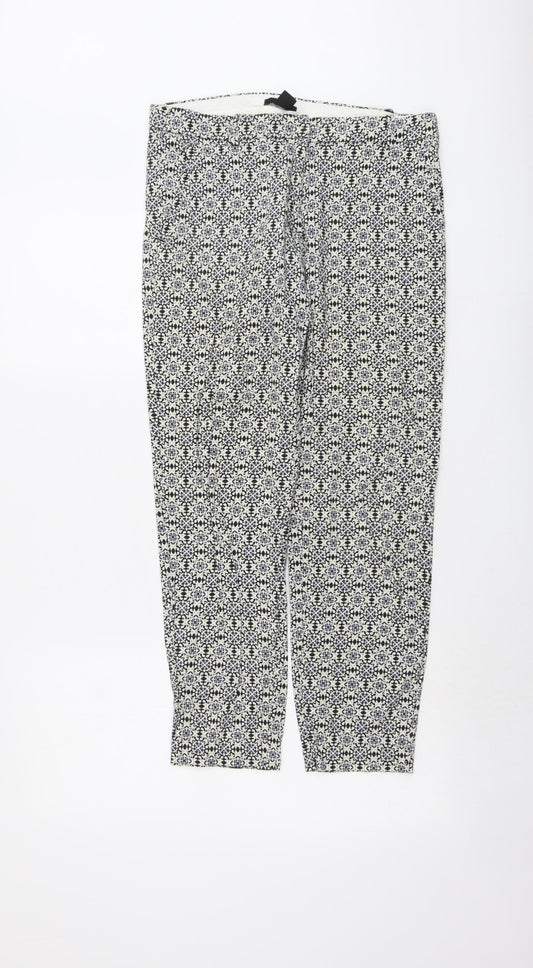 H&M Womens Black Geometric Cotton Trousers Size 10 L25 in Regular Button
