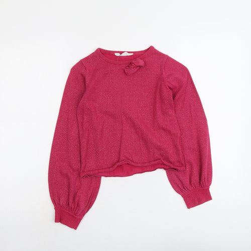 H&M Girls Pink Boat Neck Cotton Pullover Jumper Size 8-9 Years Pullover