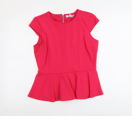WD.NY Womens Pink Polyester Basic Blouse Size M Boat Neck - Peplum