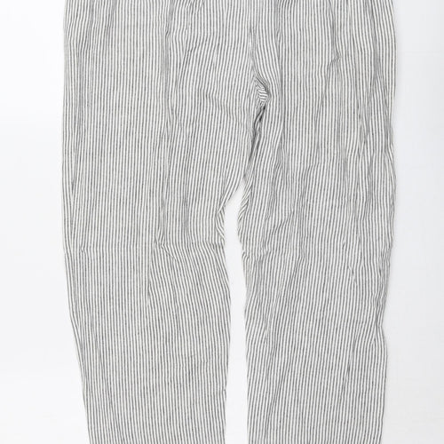 New Look Womens Grey Striped Viscose Trousers Size 12 L27 in Regular
