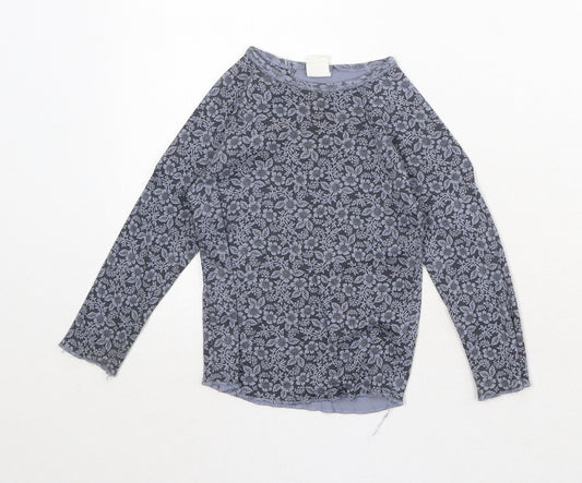 H&M Girls Blue Floral 100% Cotton Pullover T-Shirt Size 2 Years Boat Neck Pullover
