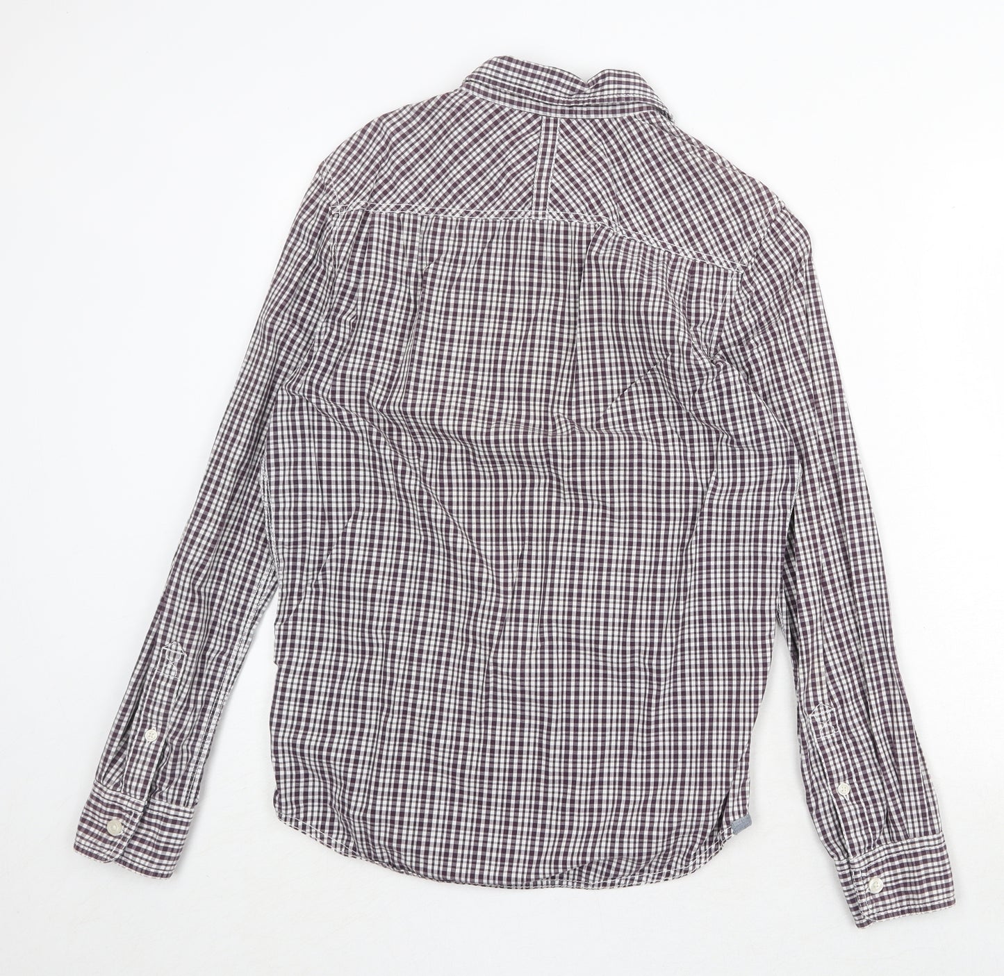 St George Mens Grey Plaid Cotton Button-Up Size S Collared Button