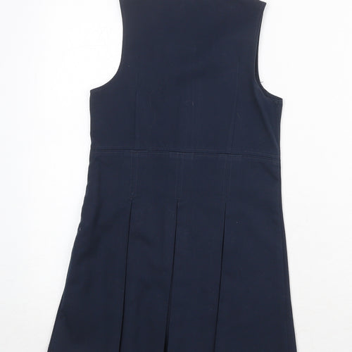 Marks and Spencer Girls Blue Polyester Pinafore/Dungaree Dress Size 5-6 Years Scoop Neck Zip