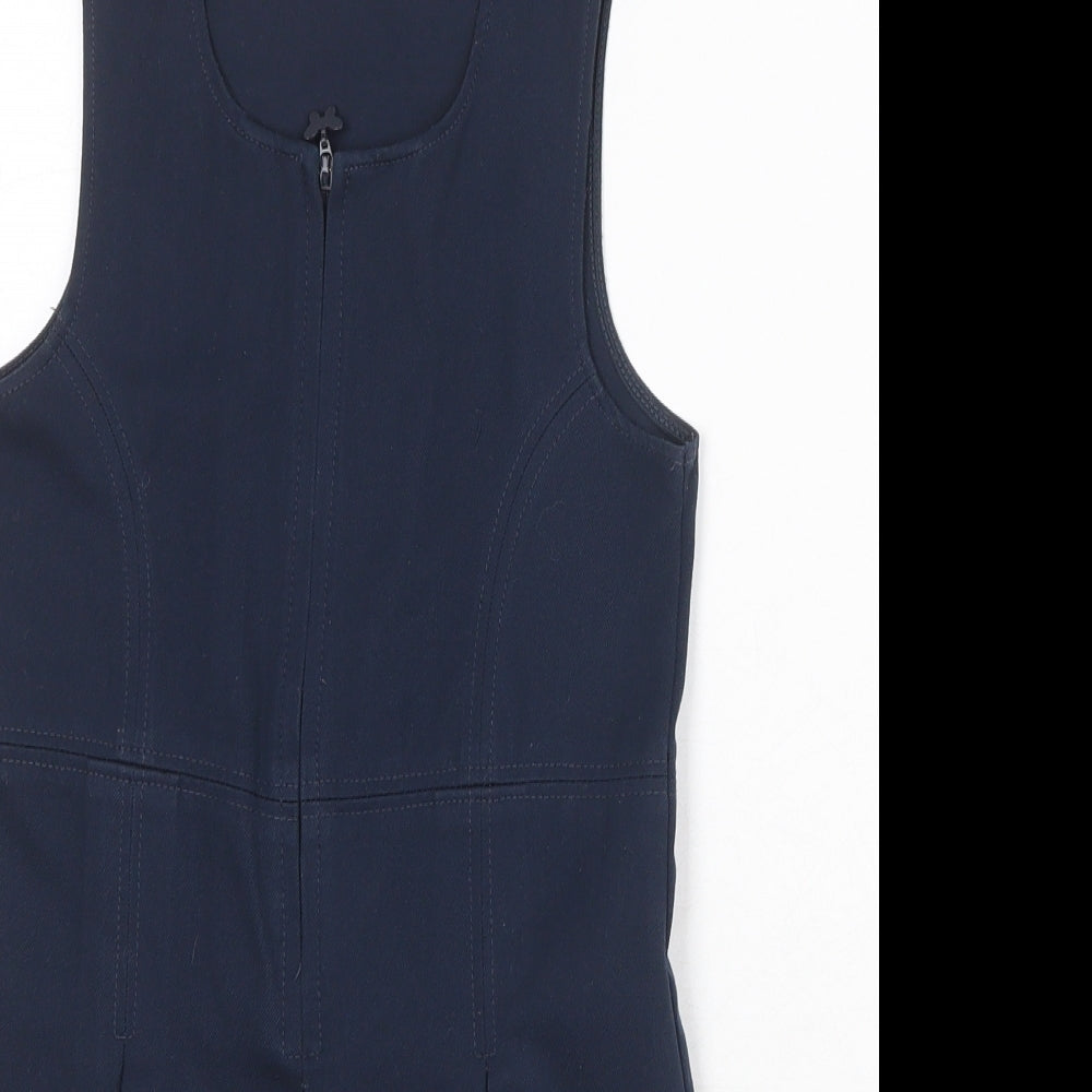 Marks and Spencer Girls Blue Polyester Pinafore/Dungaree Dress Size 5-6 Years Scoop Neck Zip