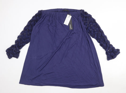 Celmia Womens Blue Polyester Basic Blouse Size M Off the Shoulder