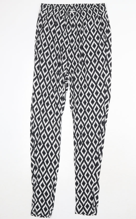 H&M Womens Black Geometric Viscose Harem Trousers Size S Regular