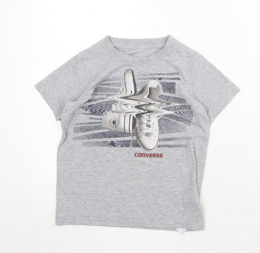 Converse Boys Grey Cotton Pullover T-Shirt Size 4-5 Years Crew Neck Pullover