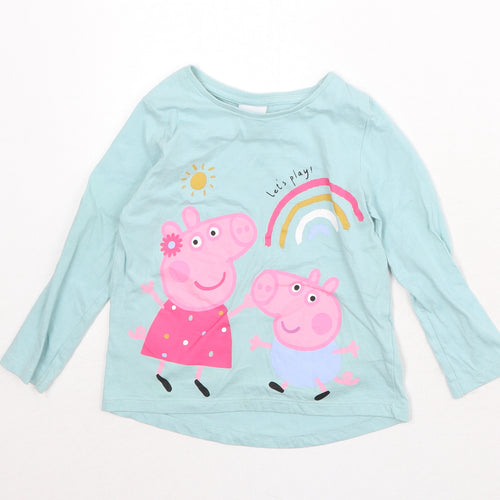 Peppa Pig Girls Blue Cotton Pullover T-Shirt Size 2-3 Years Boat Neck Pullover