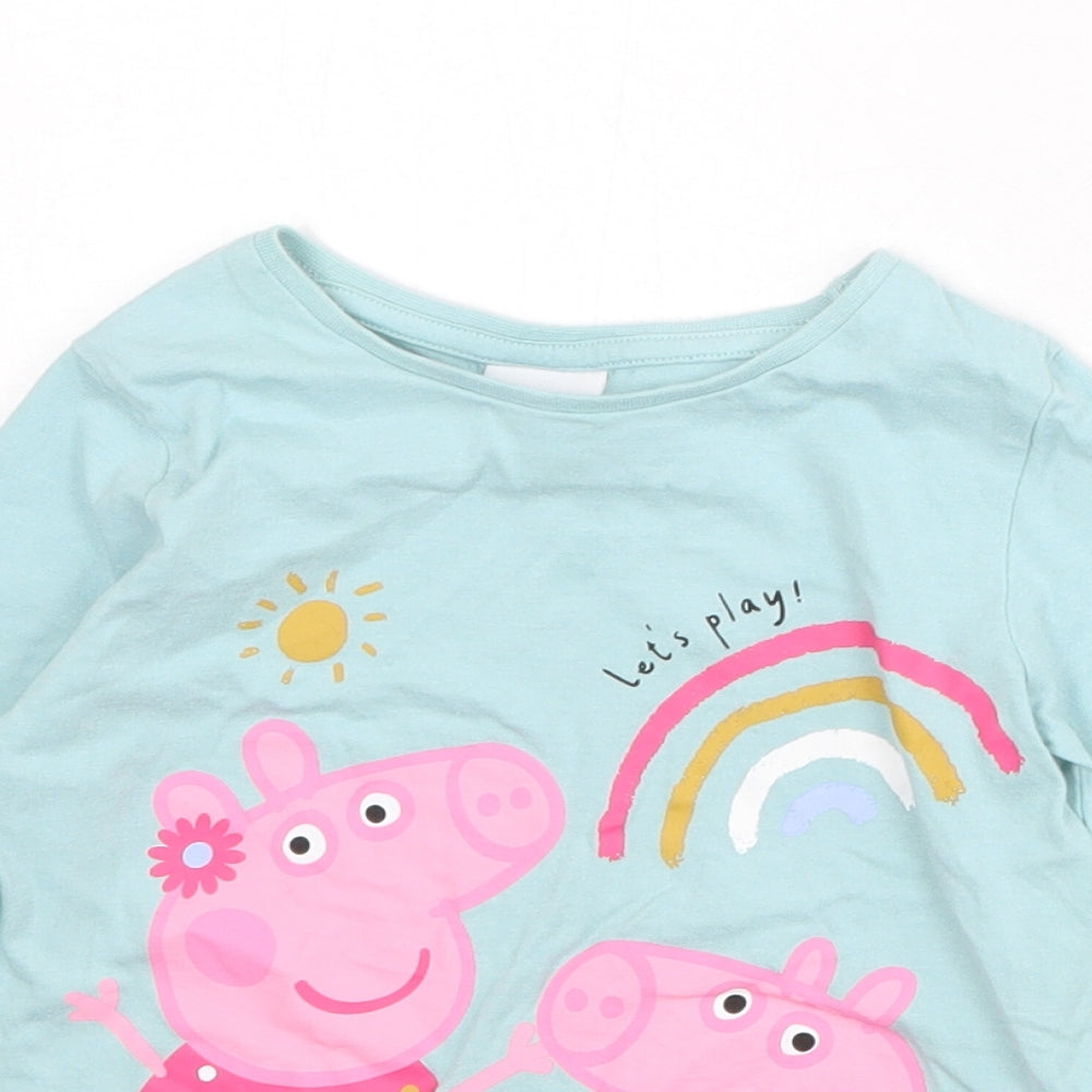 Peppa Pig Girls Blue Cotton Pullover T-Shirt Size 2-3 Years Boat Neck Pullover