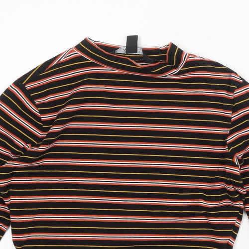 New Look Girls Black Striped Cotton Pullover T-Shirt Size 12-13 Years Mock Neck Pullover