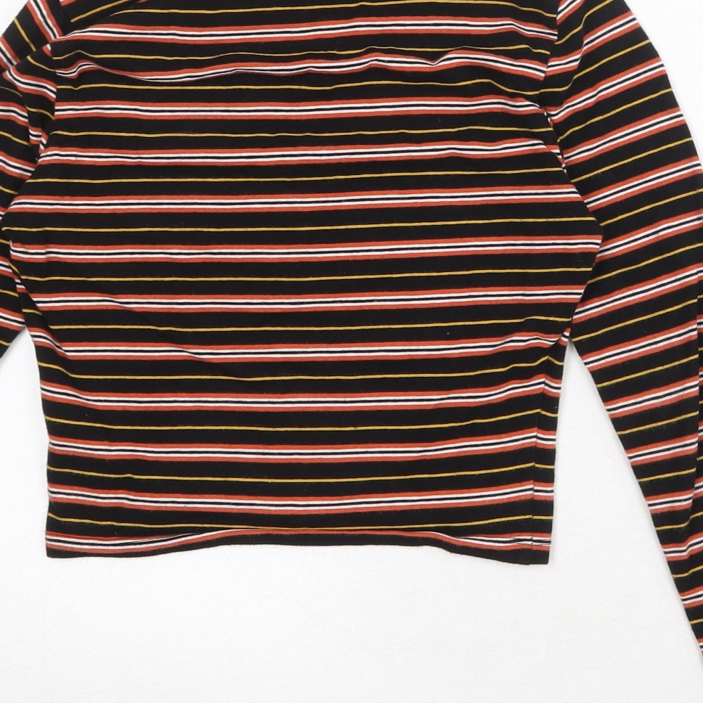 New Look Girls Black Striped Cotton Pullover T-Shirt Size 12-13 Years Mock Neck Pullover