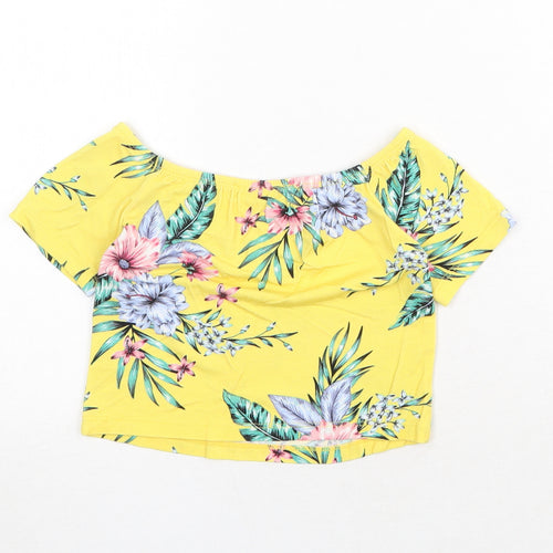 Select Girls Yellow Floral Viscose Basic T-Shirt Size 10-11 Years Off the Shoulder Pullover