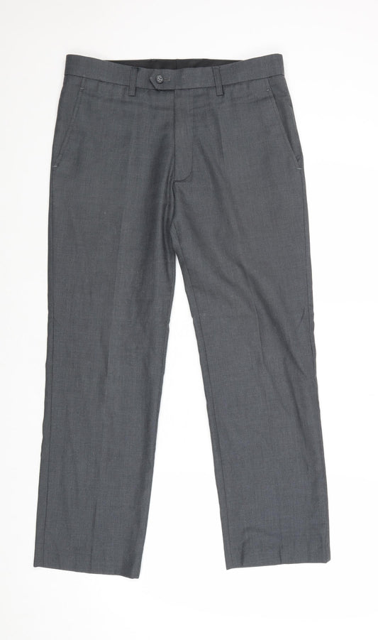 TL Mens Grey Polyester Dress Pants Trousers Size 32 in Regular Zip