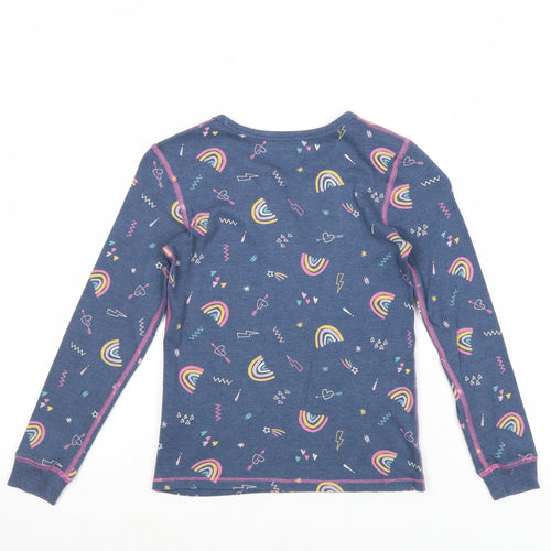 Marks and Spencer Girls Blue Geometric Cotton Pullover T-Shirt Size 8-9 Years Round Neck Pullover - Rainbow Print