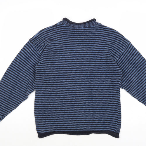 The Trader Jeans Company Boys Blue Round Neck Striped Cotton Pullover Jumper Size 9-10 Years Pullover