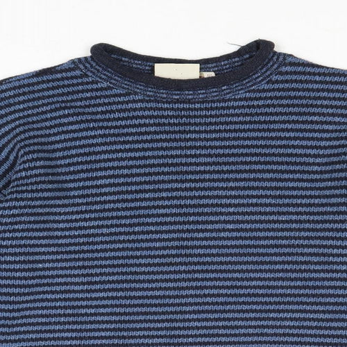 The Trader Jeans Company Boys Blue Round Neck Striped Cotton Pullover Jumper Size 9-10 Years Pullover