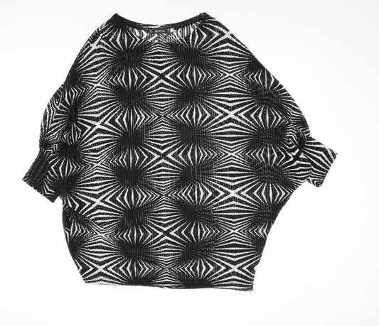 Mood Womens Black Geometric Polyester Basic Blouse Size S Round Neck - Size S-M