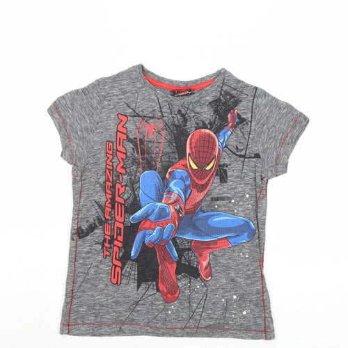 Spiderman Boys Grey Cotton Pullover T-Shirt Size 4 Years Crew Neck Pullover - Spider-Man