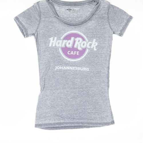 Hard Rock Cafe Womens Grey Cotton Basic T-Shirt Size S Boat Neck
